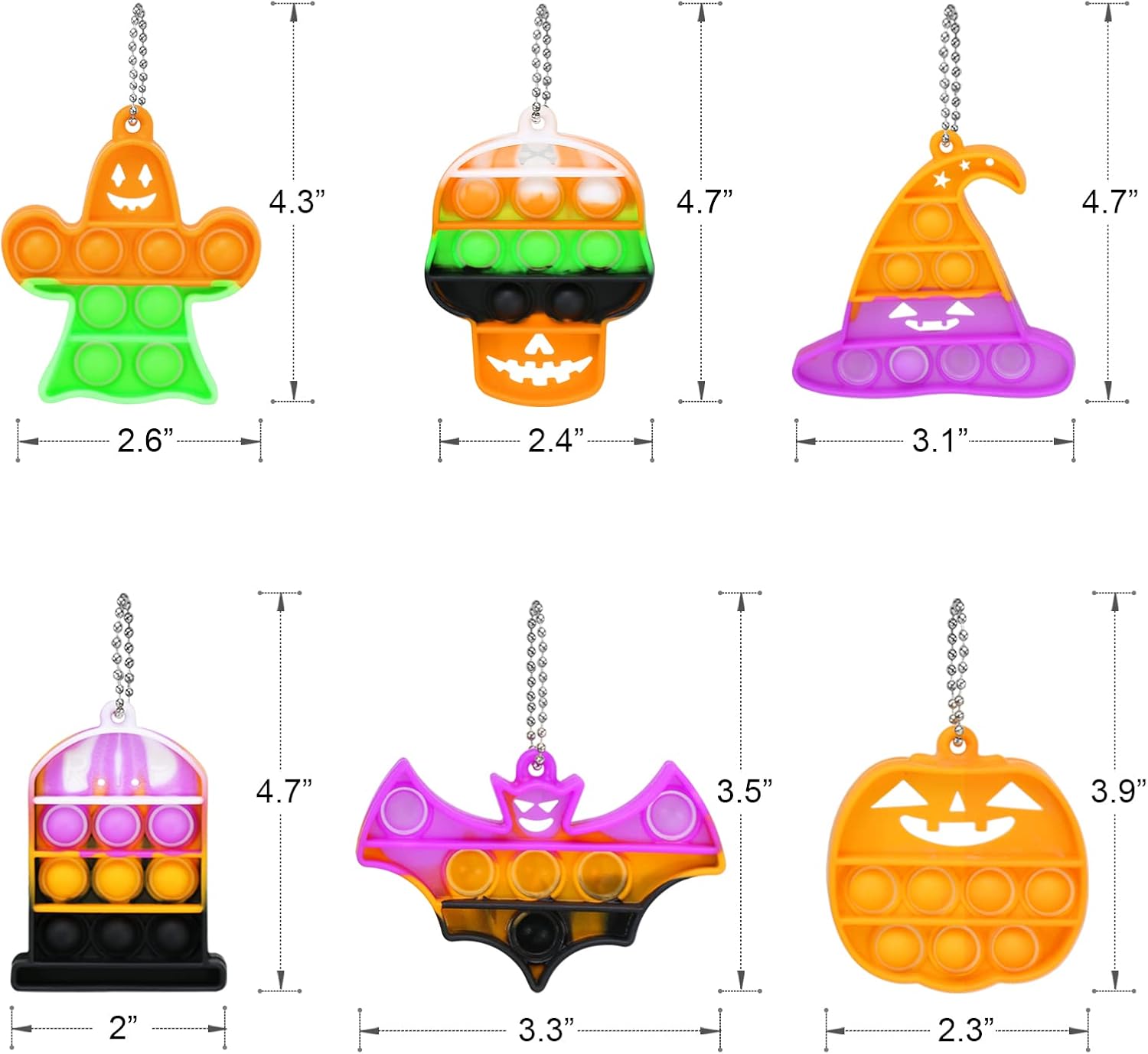 Halloween Party Favors - Halloween Pop Fidget Toys - 24 Mini Pop Bubbles Bulk with Keychain for Kids 4-8 8-12- Stress Relief Sensory Fidget Pack prizes for School Classroom Toddlers Boys Girls