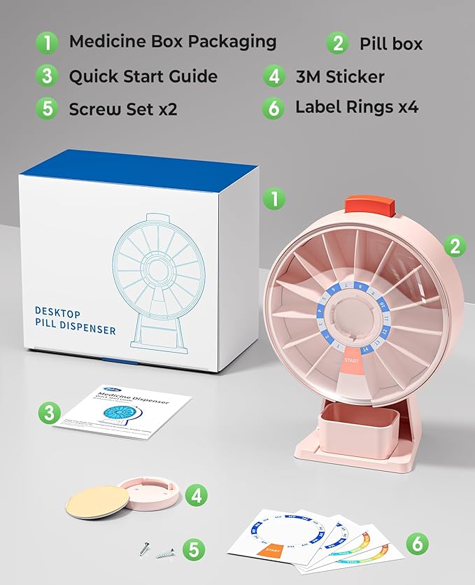 Daviky Pill Dispenser Daily, Large Pill Organizer with Wall-Mounted or Standing Use, 14 Days Pill Container, Push Button Design, Weekly Pill Box for Vitamin, Medicine,Supplement, Fish Oil(Pink)