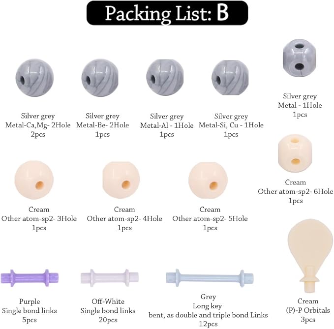 Swpeet 92 Pcs Chemistry Molecular Model Student and Teacher Set, Molecular Model Set for Inorganic & Organic Chemistry - 52 Atoms & 37 Bonds & 3 Orbitals