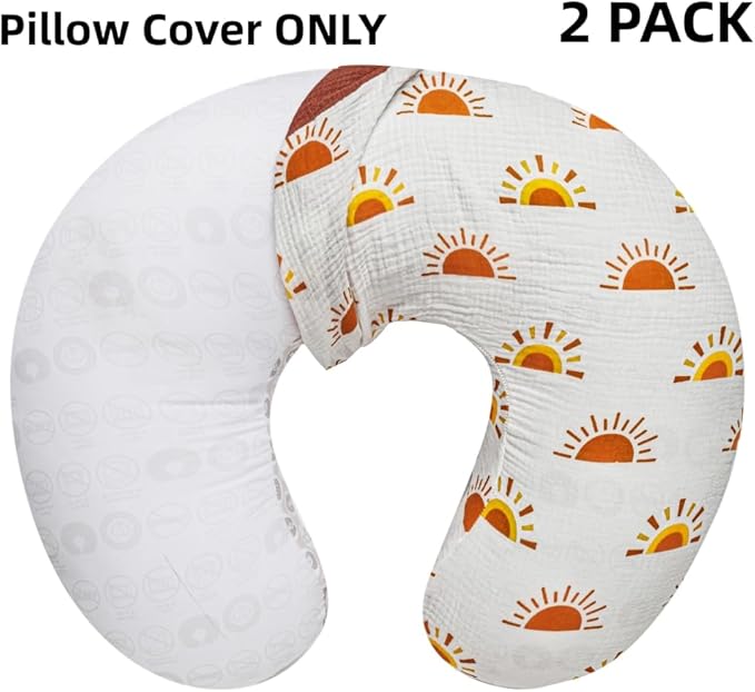 2 Pack Muslin Nursing Pillow Cover 100% Cotton Boho Neutral Stretchy Removable Baby Nursing Covers for Breastfeeding Pillows Soft Breathable Pillow Slipcover for Newborn Baby Boy or Girl (Boho)