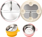 Stainless Steel Kids Plates and Bowls with Suction, Divided Baby Plate and Toddler Bowl with Removable Silicone Suction, Non-Slip Baby Feeding Set Dishwasher Safe, 4 Packs