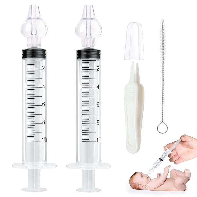Baby Nasal Irrigator, 2PCS Nasal Syringe for Baby, Syringe Nasal Irrigator with Tweezers & Cleaning Brush, Baby Nasal Aspirator with Silicone Nasal Suction Tips Portable Baby Nasal Syringe