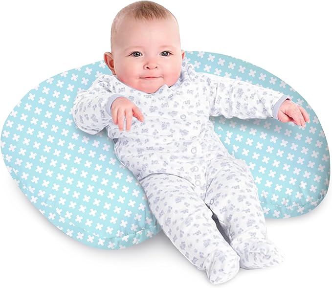 Little Grape Land Nursing Pillow for Infants, Breastfeeding Pillows, Baby Support Pillow for Nursing, Bottle Feeding, Tummy Time with Machine Washable Cover (Green Cross)