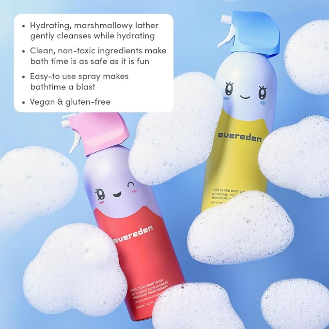 Evereden Kids Cloud Body Wash Duo - Gentle, Nourishing Toddler Body Wash for Delicate Skin, Coconut Splash & Juicy Citrus Scents, Creamy Hydrating Formula, 2 Pack (6.7 fl oz Each)