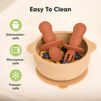 KeaBabies 4-Pack Silicone Baby Spoons and Forks Set - Baby Led Weaning Utensils 6-12 Months, Self Feeding Toddler Spoon & Fork for Training, Teething, Easy to Hold, BPA-Free Silicone (Terracotta)