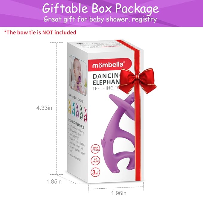 Mombella Baby Teething Toys for Babies 3 6 12 Months with Attachment to Clip on, Soft Silicone Teether Toys, 2 in 1 Elephant Teethers & Pre-Training Toothbrush, 9 Month Old Infant Chew Toys, Purple