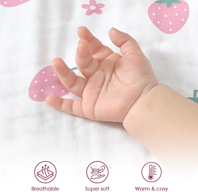 Strawberry Baby Blankets for Girls, Soft Nursery Minky Blankets with Muslin and Dotted Fleece Back 30x40 inches, Receiving Bed Quilt for Newborn, Infants, Toddlers