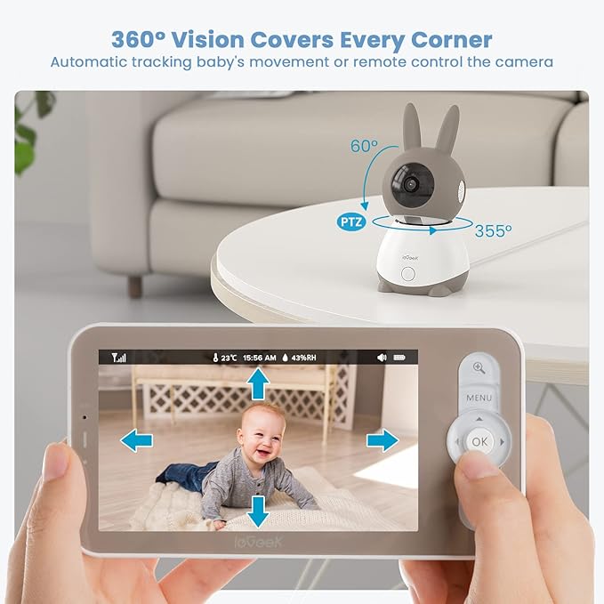 ieGeek 2K Split-Screen Baby Monitor, 5" Audio Baby Monitor with 2 Cameras, WiFi Smartphone Video Dual Camera, Night Vision, Motion & Cry Detection, Two Way Talk Temper &Humidity Sensor