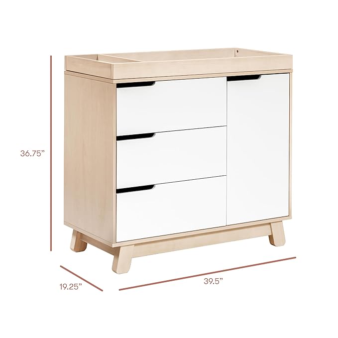 Babyletto Hudson 3-Drawer Changer Dresser with Removable Changing Tray in Washed Natural and White, Greenguard Gold Certified