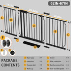 Fairy Baby Extra Wide Baby Gate Black 62-67 Inch Wide, Walk Through Pressure Mounted No Drill, Long and Large Tension Gate for Pet and Kids