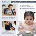 TalkTools Itsy Plate Must-Have Silicone Baby Plates with Suction | Non-Toxic Toddler Feeding Plate | Divided Portion | BPA-Free, Easy-Clean, Travel-Friendly Baby Dishware - Made in USA (Cloud)