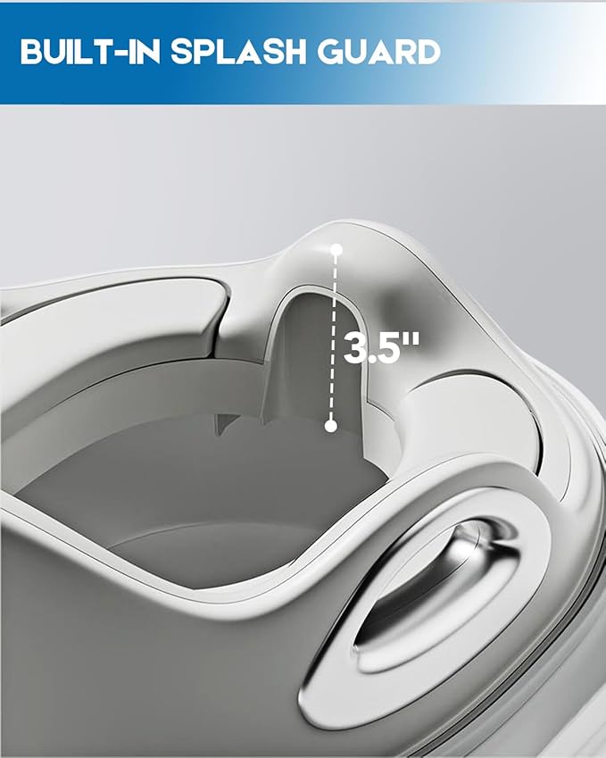 Potty Training Toilet Seat, Toddler Toilet Seat Attachment with Safety Handles, Detachable Soft Cushion, Anti-Slip Design and Splash Guard, Baby Toilet Seats for Kids, Boys and Girls (Grey)