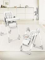 Foldable High Chair with Soft Cushion, High Chairs for Babies and Toddlers, Height Adjustable Feeding Chair, Adjustable Backrest and Footrest, Lockable Wheels, Star Gray
