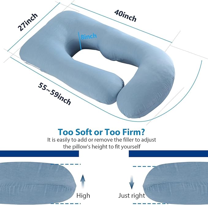 Pregnancy Pillows for Sleeping, U Shaped Full Body Maternity Pillow with Removable Cover, Support for Back, Legs, Belly, HIPS - Cooling Cover(Blue)