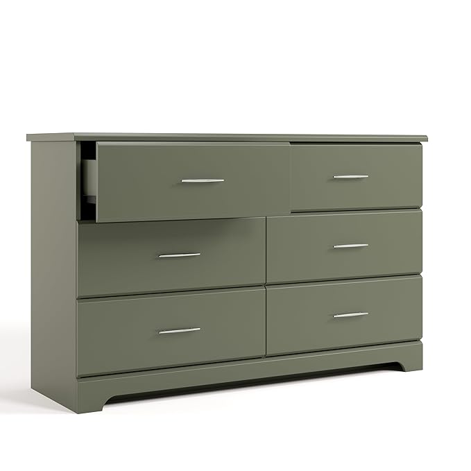 Stork Craft Brookside 6-Drawer Dresser (Olive) – GREENGUARD Gold Certified, Green Dresser for Bedroom, Kids & Nursery Storage Chest, Safety Interlocking Drawers, Pre-Installed Tracks, Kids Chest