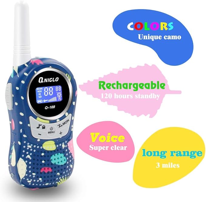 Qniglo Walkie Talkies for Kids - Rechargeable Kids Walkie Talkies with Clear Sound, Long Range - Perfect Birthday for 3-8 Year Old Boys Girls - Outdoor Adventures, Camping, Hiking