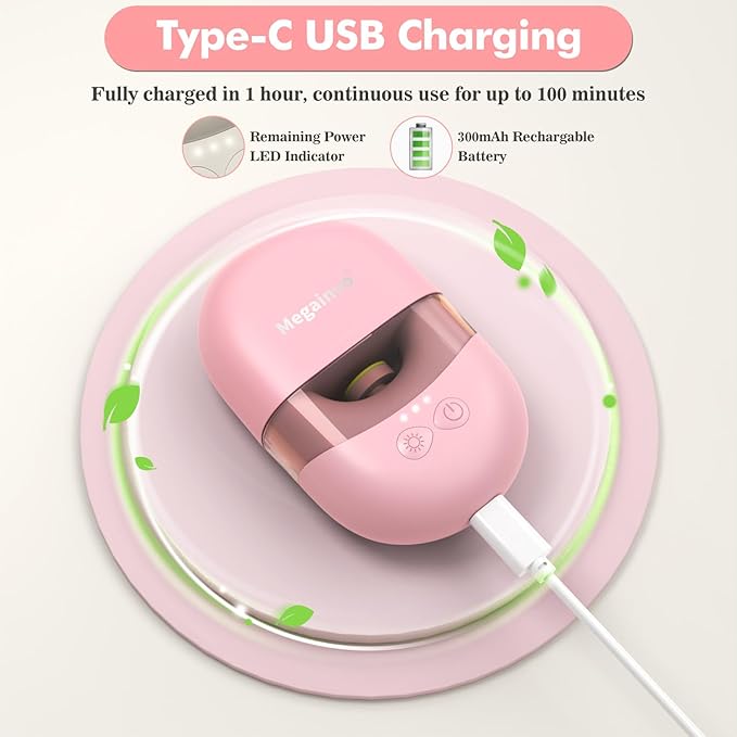 Megainvo Baby Nail Trimmer Electric USB Rechargeable Baby Nail File, Baby Nail Clippers w/Storage Compartment & LED Light, Electric Nail File for Baby Infant Toddler Newborn Nail Care Kit Pink
