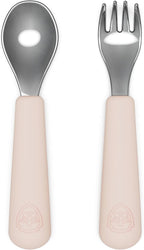 Lalo PAW Patrol Utensils - Toddler Fork and Spoon Set - Stainless Steel and Silicone Ergonomic Toddler Utensils - Children Safe Flatware Set - 2 Pieces - Skye