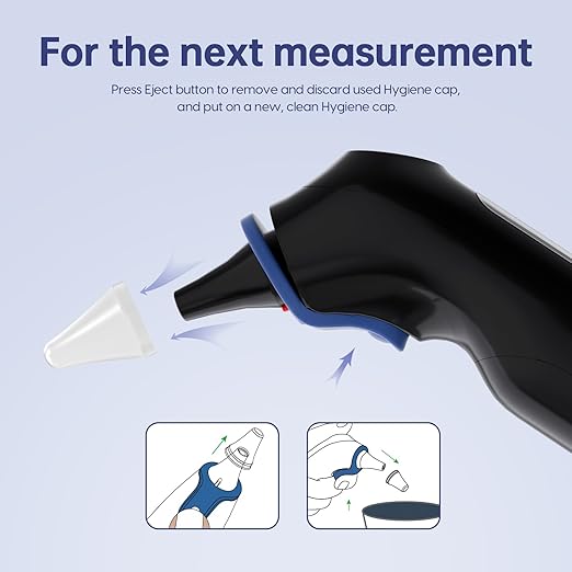 Ear Thermometer, Highly Accurate Ear Thermometer for Kids, Adults and Babies, 30 Memory Recall, 1s Result and 3-Color Fever Alert, with 24 Disposable Probe Covers, Blue