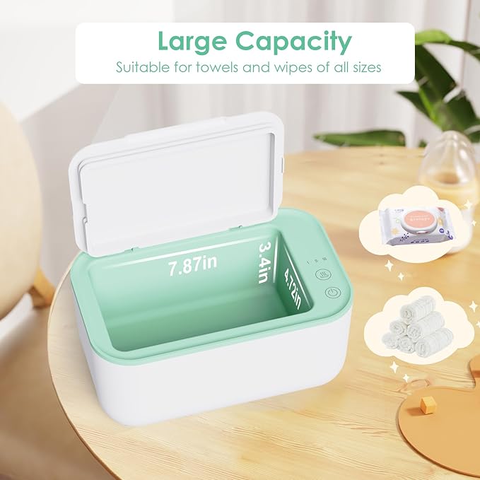 Wipe Warmer Diaper Warmer Baby Wipe Warmer Dispenser: Wet Wipes Warmer Large Capacity - Wet Wipes Heater with Even Overall Heating Wipes Warmer for Newborn Wet Napkin Warmer for Wipes & Towel (Green)