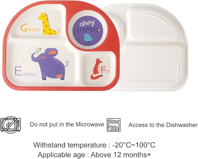 Kids Feeding Set 5 Pcs, Tableware Set for Toddlers Includes Plate Bowl Cup Fork and Spoon Utensil Flatware, Kids Flatware Set Dishwasher Safe, BPA Free (Animalworld)