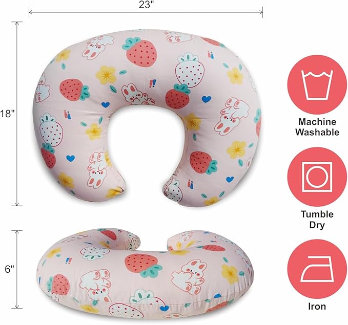 Nursing Pillow, Ergonomic Support Breastfeeding Pillow for Easier Breast Feeding and Bottle Feeding, Baby Feeding Pillow with Machine Washable Cotton Cover (Bunny)