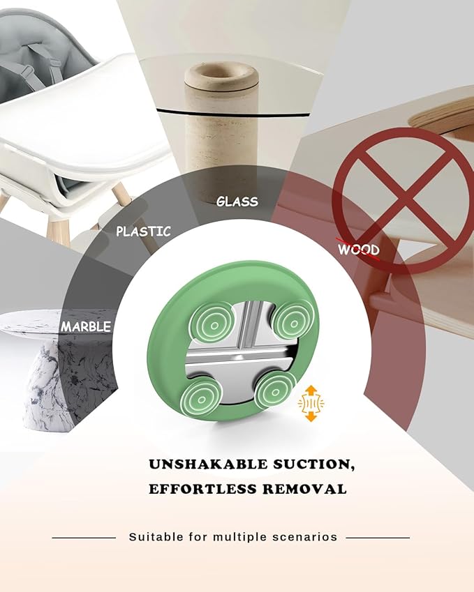 Stainless Steel Toddler Plate with Suction, 8” Divided Plates with Removable Silicone Sleeves for Baby, Non Toxic & BPA Free | Non Slip | Unbreakable Kids Snack Dishes Set of 2, Green & Purple