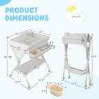 BABY JOY Portable Baby Changing Table, Foldable Diaper Changing Station w/Wheels, Adjustable Height, Large Storage Rack, Water Basin, Safety Belt, Mobile Nursery Organizer for Newborn Infant (Gray)
