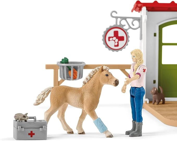 Schleich Farm World - 43 PC Veterinarian Set for Kids - Pet Veterinary Playset has Office, Vet Figurine, Horse, Dog, Cat Animal Toy and Accessories - Educational Toys for Children and Toddlers Ages 3+