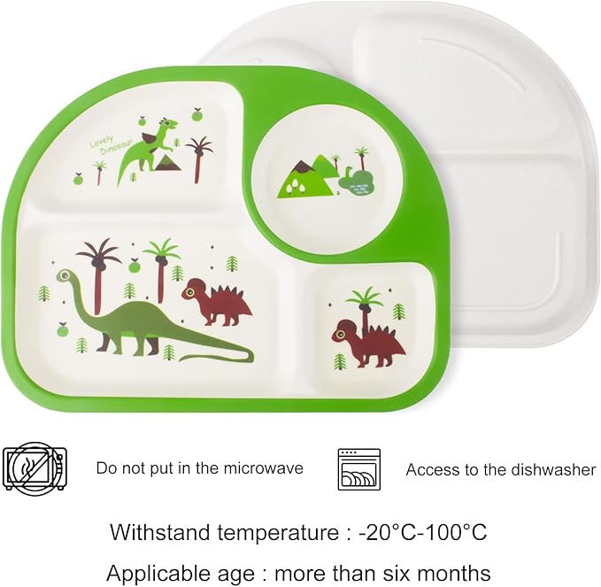 Kids Feeding Set 5 Pcs, Dinosaur Tableware Set for Toddlers, Includes Plate, Bowl, Cup, Fork & Spoon, BPA Free, Multicolor (Green, Brown, Orange), Dishwasher Safe