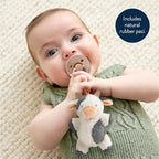 Itzy Ritzy Pacifier & Lovey Set - Natural Rubber Pacifier with Stuffed Animal Lovey - Detachable Plush Cow Binky Holder & Coordinating Natural Rubber Binky, Ideal for Ages 0-6 Months (Cow)