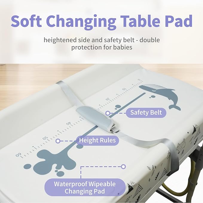 2 in 1 Baby Bathtub with Changing Table, DEYGIA Waterproof Diaper Changing Station Portable Changing Table Adjustable Height Nursery Organizer with Storage Racks for Newborn Infant Toddler