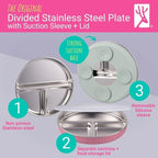 Elk and Friends Stainless Steel Divided Plates with Silicone Sleeve for Babies & Toddlers | Lids Included | Stay Put Suction | Dinner & Snack Plates | 2 Pack
