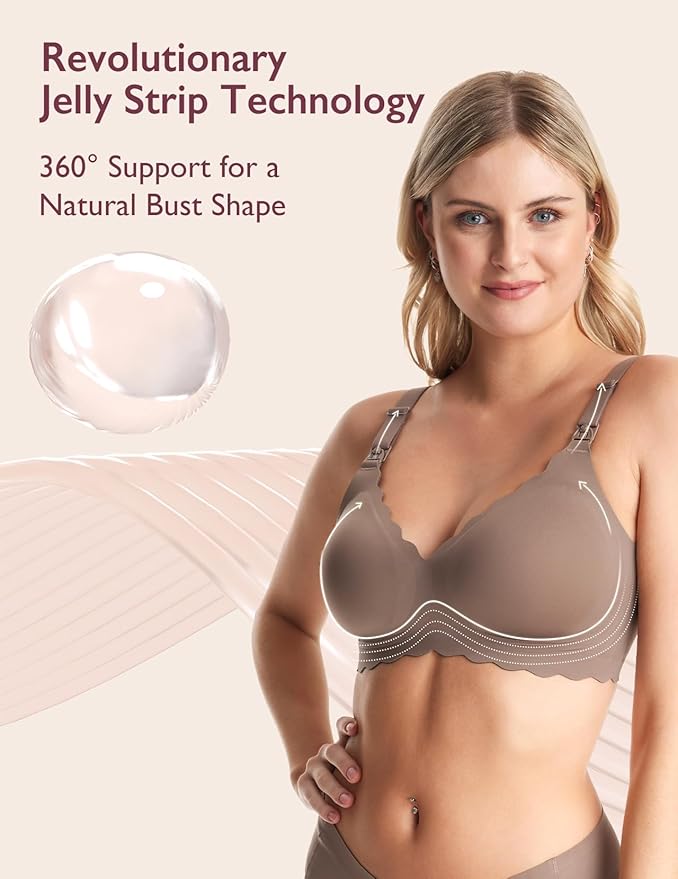 Momcozy Nursing Bras for Breastfeeding, Seamless Pregnancy Maternity Bra Wireless Classic Jelly Strip Support Nursing Bra