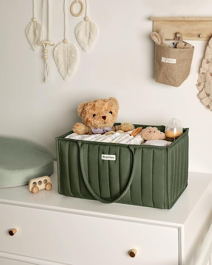 Blissful Diary Baby Diaper Caddy Organizer, Stylish Storage Basket for Newborn Essentials and Diaper Station, Gift for Baby Shower and Registry Must-Have, Deep Green