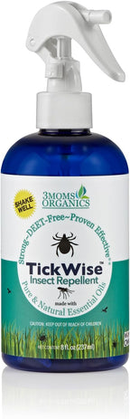3 Moms Organics TickWise 8oz, Made with All Natural Essential Oils, DEET-Free, Tick and Insect Repellent, Plant Based Essential Oils, All Natural Ingredients Great for Adults, Kids, Dogs & Horses