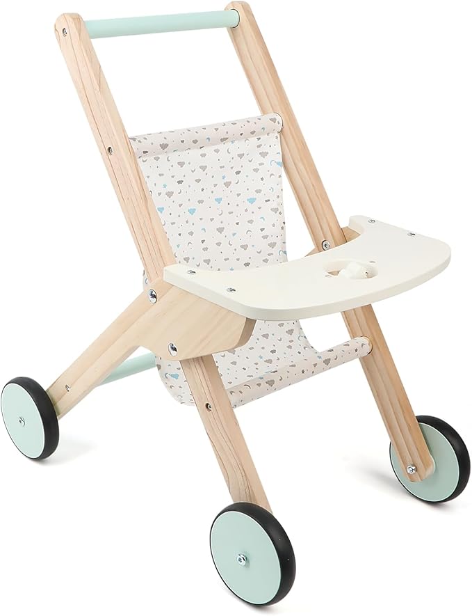 Wooden Baby Walker Doll Stroller, Baby Push Walker, Shopping Cart Learning Walk for Boys and Girls, Wood Push Toys for Toddler Learning to Walk