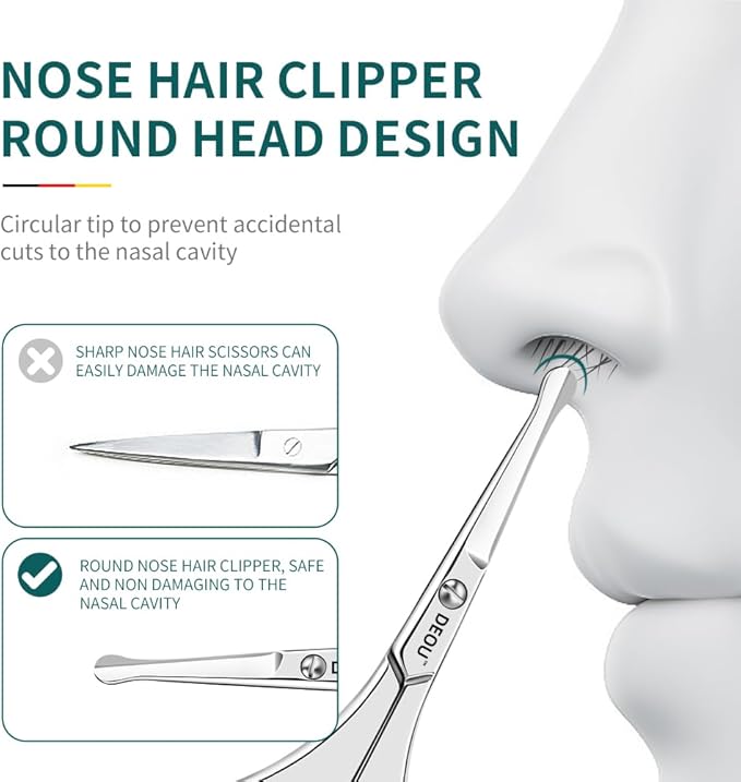 DEOU Nose Hair Trimmer - Paris Tower - Inspired Design with Tail Handle - Premium Stainless Steel - All - in - One Grooming & Multipurpose Shears - Safe, Hygienic & Portable