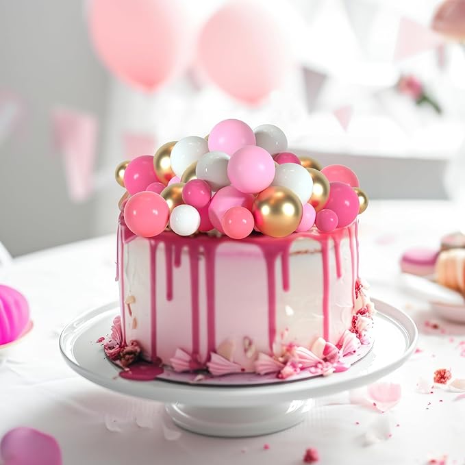 75 Pieces Cake Balls Topper Decorations Foam Cupcake Topper Mini Balloon Balls Cake Picks for Deco Birthday Party Wedding（Pink White Gold Series）