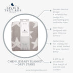 Living Textiles Grey Stars Chenille Soft Baby Blanket Reversible Premium Cozy Fabric for Best Comfort - for Infant,Toddler,Newborn,Nursery,Boy,Girl,Unisex,Throw,Crib,Stroller,Gift, Grey Stars 40x30