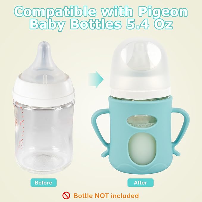 Silicone Sleeves for Pigeon Baby Bottles 5.4oz,Anti Breakage Glass Baby Bottle Holder with Handles 2 Pack