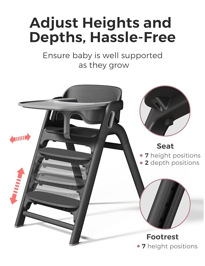 Momcozy DinerPal Wooden High Chair for Babies, Toddlers & Adults Up to 308 Lbs, Convertible Baby Highchair with Food-Grade Tray, Dishwasher-Safe, Adjustable & Ergonomic, Midnight Black