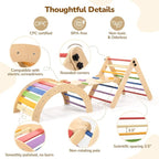 Pikler Triangle Set with Cushion, 8-in-1 Toddler Climbing Toys Indoor, Wooden Montessori Climbing Set with Arch Ramp,Ladder&Tent Cloth, Baby Indoor Climber Jungle Gyms for Toddlers Toy, Rainbow