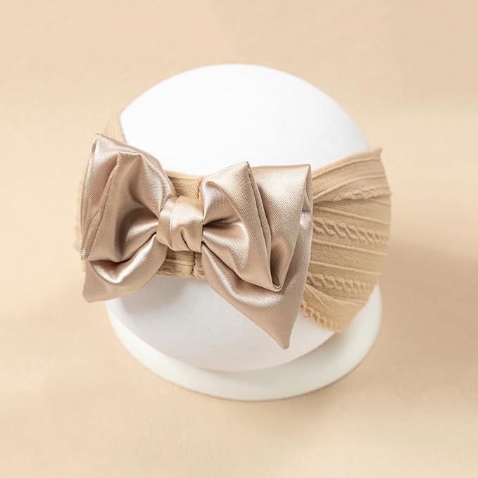 Baby Bows Headbands Nylon Hairbands Baby Girl Bows Hair Accessories for Infant Toddler Essentials (Gold Pink White, mid)