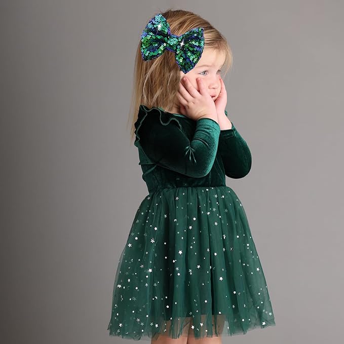 Christmas Sequin Hair Bows for Girls Green Alligator Clips Wine Red Sparkly Glitter Hair Accessories for Little Teen Toddler Girls Kids Christmas Gift