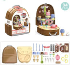 Kids 34-Piece Ice Cream Pretend Playset – Scoop & Serve Dessert Shop Toy with Play Food Accessories, Portable Backpack Storage for Boys & Girls Ages 3+ (Ice Cream)