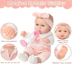 DONTNO 12'' Baby Doll in Gift Box with Pink Bear Pattern Clothes Accessories Playset,Pacifier,Feeding Bottle. Used for Gift Idea for Child Ages 3+