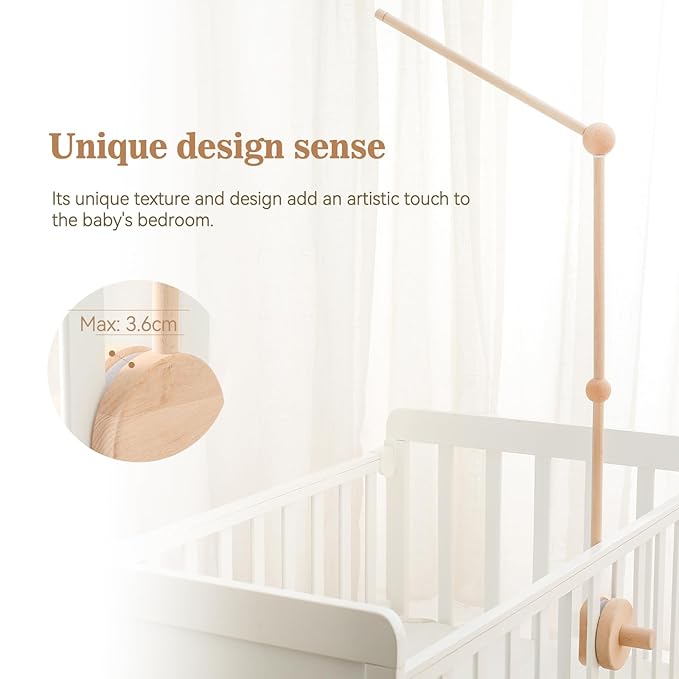 Baby Crib Mobile Arm,HBM Wooden Mobile Arm for Crib Mobile Hanger for Crib Baby Girl Nursery Decor