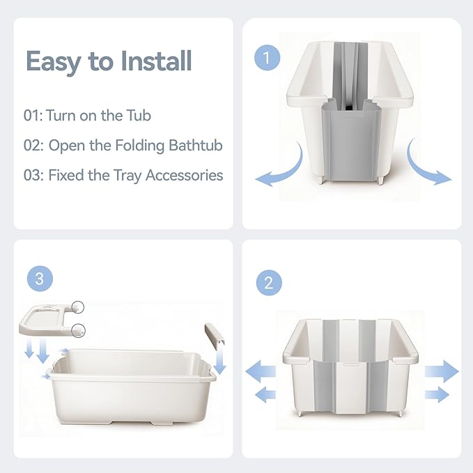 Collapsible Baby Bathtub with Stand - Large Baby Bath Tub with Thermometer & Cushion | Portable Travel Newborn Infant Bathtub | Foldable Toddler Bathtub for Baby 0 to 36 Months (White)