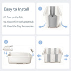 Collapsible Baby Bathtub with Stand - Large Baby Bath Tub with Thermometer & Cushion | Portable Travel Newborn Infant Bathtub | Foldable Toddler Bathtub for Baby 0 to 36 Months (White)